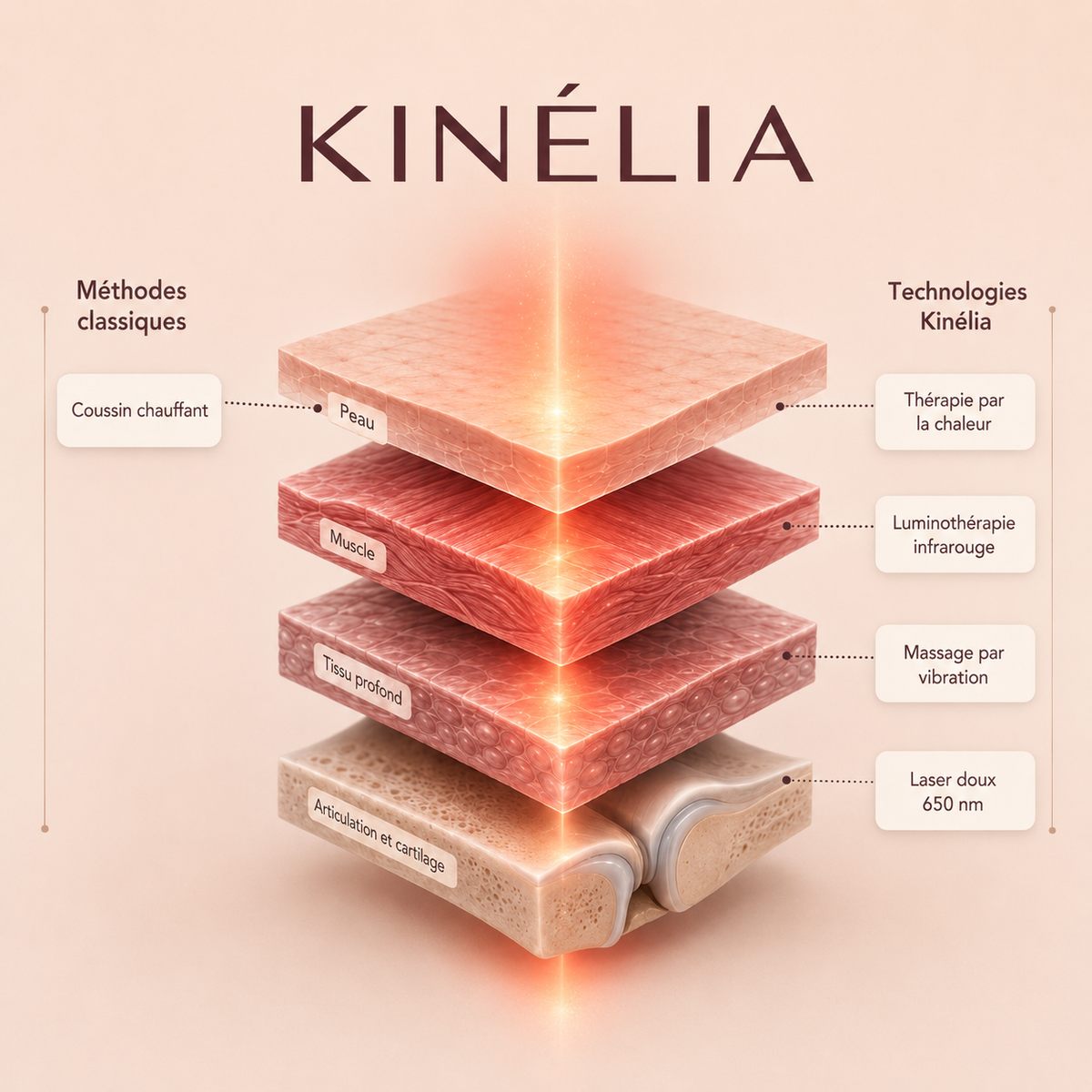 Kinélia — Appareil de massage genou 4-en-1