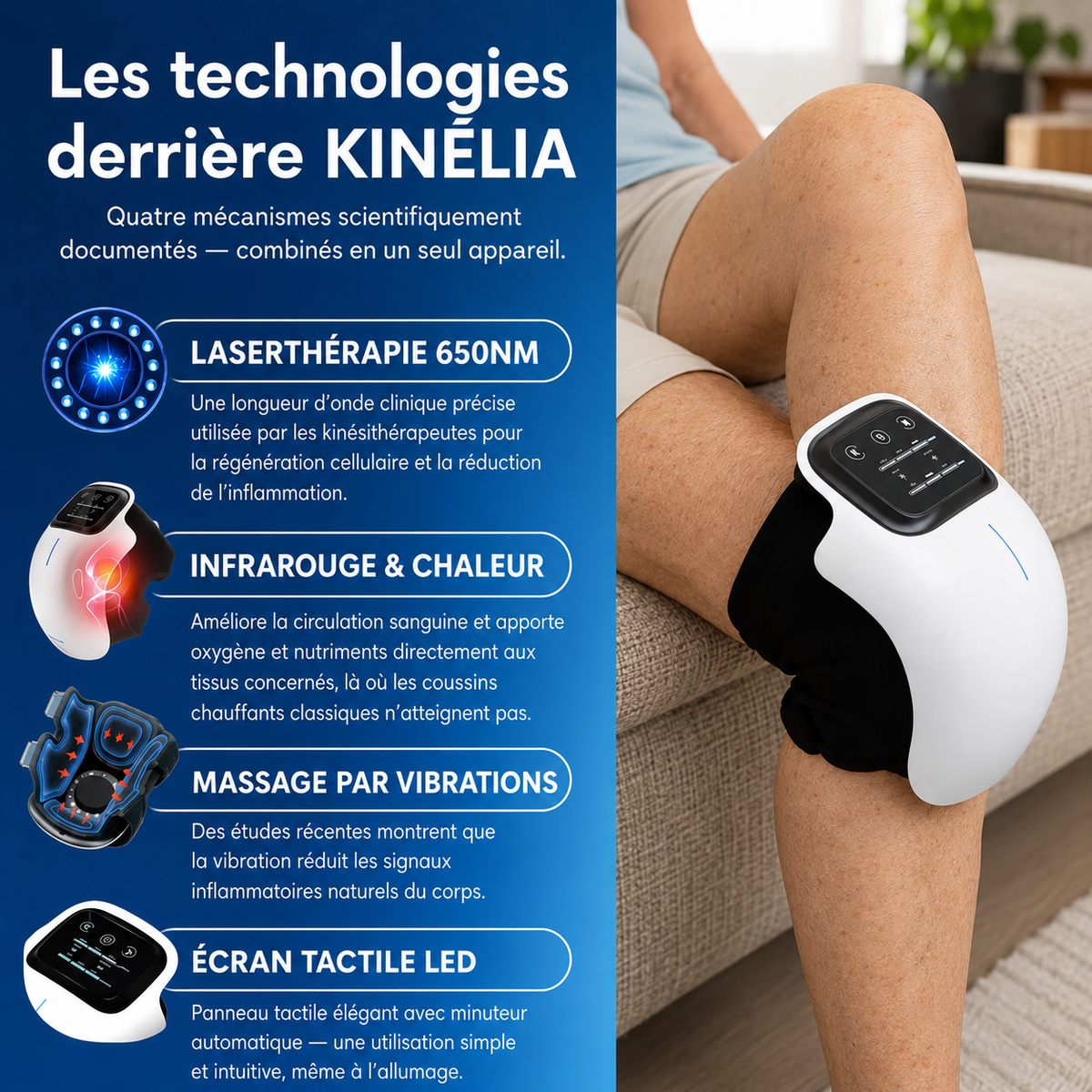 Kinélia — Appareil de massage genou 4-en-1